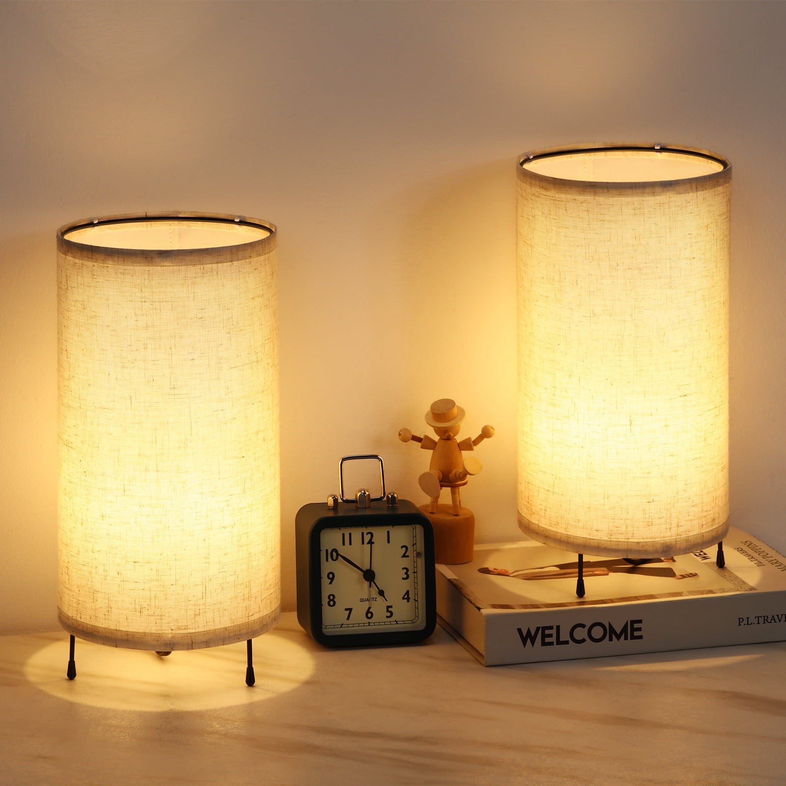 Kids Night Light Cylinder Nightstand Light Linen Plug-In (Set of 2)