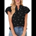 thumbnail image 3 of Tops con Volantes para Mujer, Blusas Bohemias con Cuello en V y Muescas, Camisetas Tipo Túnica con Mangas Abullonadas en Negro M, 3 of 9