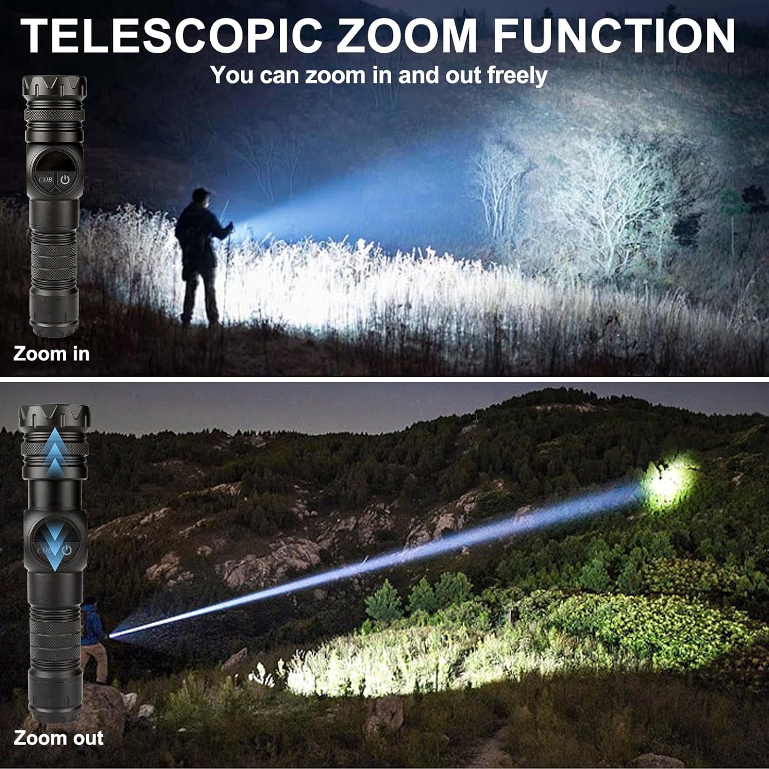 Siuyiu Flashlights High Lumens, USB Rechargeable Flashlights, Super Bright Flash Light with COB Light, Tactical Flashlights with Powerful Powerful Digital Display, LED Flashlight with 9 Modes