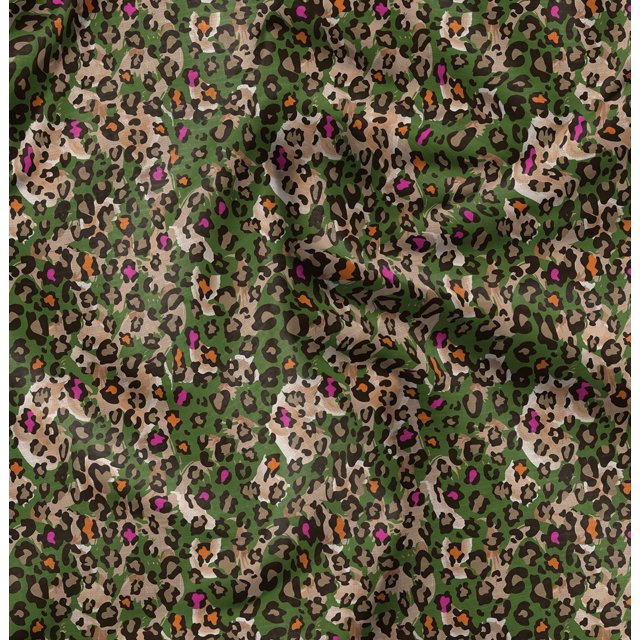 Soimoi Green Moss Georgette Fabric Leopard Animal Skin Decor Fabric Printed Yard 42 Inch Wide