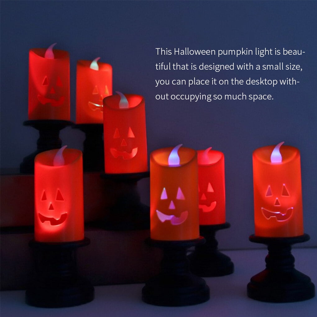 KAMUGO 12PCS Halloween Pumpkin Candle Light, Halloween Orange Flameless Candle Lights LED Lamps for Halloween Decoration