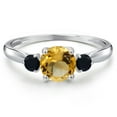thumbnail image 3 of Gem Stone King 10K White Gold Yellow Citrine and Black Onyx 3-Stone Ring for Women | 1.00 Cttw | Round 6MM | Gemstone November Birthstone | Size 5, 3 of 6