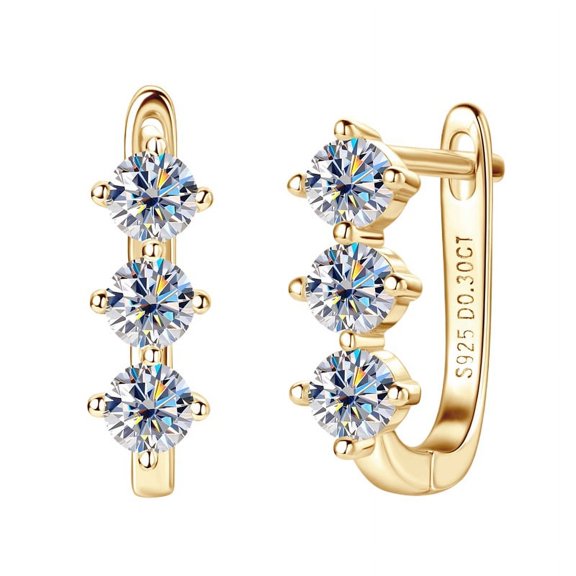 Gold Moissanite Hoop Earrings for Women 0.6cttw D Color VVS1 Clarity 925 Sterling Silver Diamond Earrings Hoops Round Cut Womens Hoop Earrings Diamond Moissanite Earrings