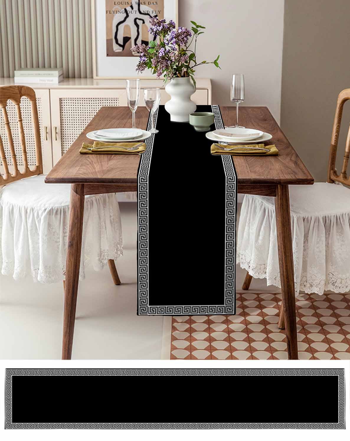 Hokiten Table Runners 72 Inches Long Dress Scarves, Black Farmhouse Kitchen/Dining Table Runner, Coffee Tablerunners, Modern Geometric Abstract Art Aesthetics 16x72 Inch
