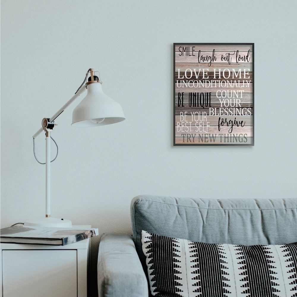 Stupell Industries Inspirational Be You Phrases on Wood Grain Brown Black Text Framed Wall Art Design by Kim Allen, 16" x 20", Black Framed