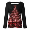 thumbnail image 4 of Blusa de manga larga con cuello redondo y estampado de árbol de Navidad para mujer Pompotops  FGAJ12661, 4 of 5