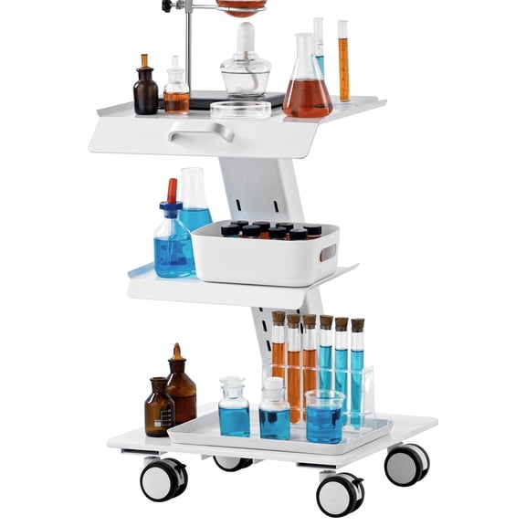 KFFKFF Laboratory Cart, Triple-Tiered Mobile Lab Stand, Metallic Rolling Cart with Rotating Casters, Tray-Based Clinical Trolley with 220 lbs Load Capacity, Suitable for Laboratories, Clinics