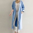 thumbnail image 4 of Oksale Cotton Linen Trench Coat for Women Plus Size Long Coats Open Front Cardigan with Pockets Casual Loose Fit Fall Fashion Outerwear Blue XXXXXL, 4 of 8