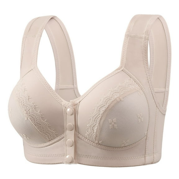 Zpanxa Plus Size Cotton Bra Front Closure Wire-Free Breathable Perforated Cup