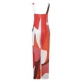 thumbnail image 4 of Aayomet Plus Size Jumpsuit Casual Loose Fashion Printed Sleeveless Strappy Leggings (Orange, XXL), 4 of 5
