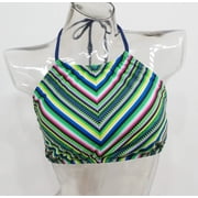 Mossimo Green High Neck Striped Halter Bikini Top Swimwear Women's Large