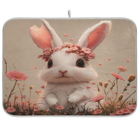 

Kitchen Drying Mat 18x24In Drying Dish Mat Dish Drying Mats Kitchen Countertop Multi-Function Drain Drying Mat Kitchen Table Flower Pink Cartoon Rabbit