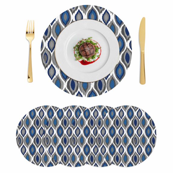 Navy Blue Black Geometric Round 13 Inch Placemats Set of 4, Abstract Art Diamond Modern HeatResistant Non Slip Place Mats for Dining Table, Wipeable Braided Kitchen Table Mats for Housewarming