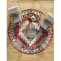 Unique Loom Outdoor Traditional Collection Area Rug - Dynasty (4' 1" Round Red and Navy Blue/Ivory)