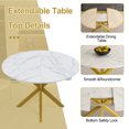 thumbnail image 5 of Miniyam Round Extendable Dining Table, Faux Marble Top with Yellow X-Shaped Steel Base, 43" to 59" Modern Kitchen Table for 4–6 People, Walnut, 5 of 7