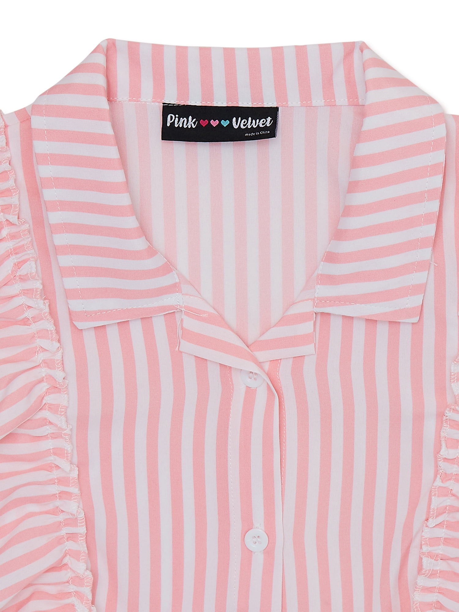Pink Velvet Girl's Ruffle Tie Front Top, Sizes 4-16
