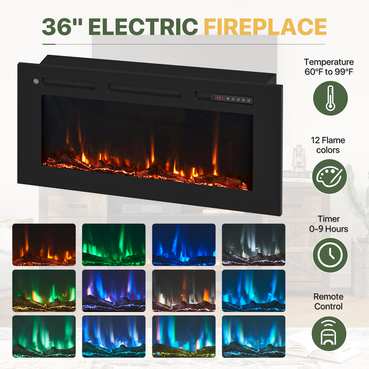 BaPiPro 70" Fireplace TV Stand with 36" Electric Fireplace for TVs up to 80", Media Entertainment Center Console Table, Rustic Brown