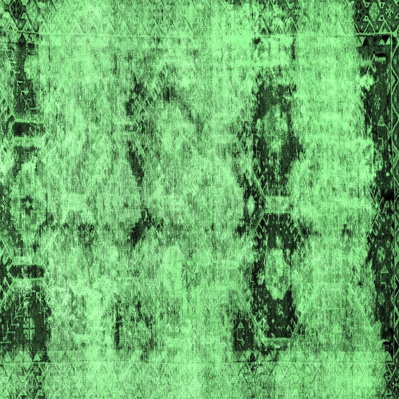 Ahgly Company Machine Washable Indoor Square Abstract Emerald Green Modern Area Rugs, 3' Square