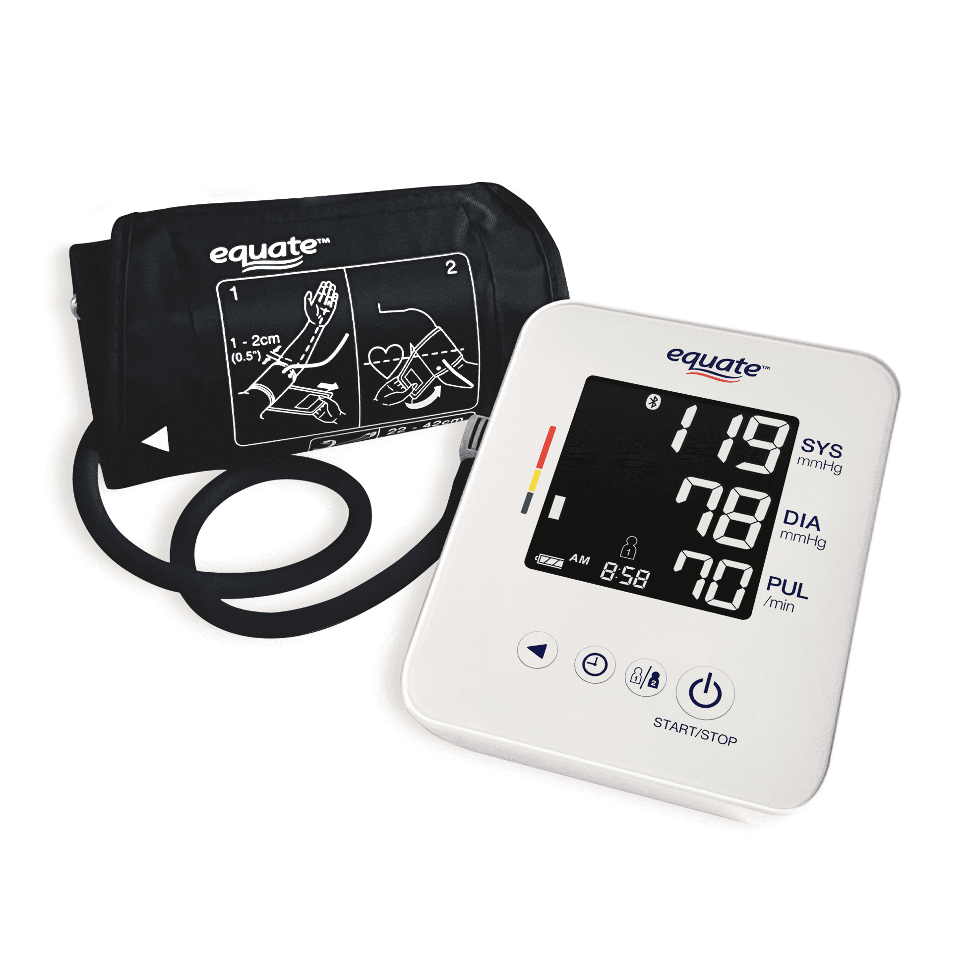 Equate 2 Plus Automatic Digital Wireless Blood Pressure Monitor for Home Use, Multiuser, Upper Arm Cuff - UA-6010BLEWM