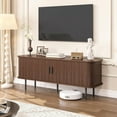thumbnail image 2 of 55" Mid Century Modern Fluted TV Stand for TVs up to 65 Inch, Gaming Entertainment Center with Tambour Slatted Sliding Doors, Media TV Consoles Table for Living Room, Walnut, 2 of 18