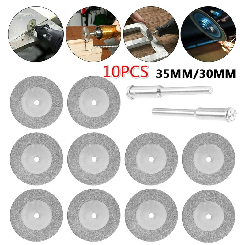 10pcs Mini Diamond Blade Cutting Disc Rotary Wheel Grinding & 2 Mandrel Dremmel