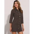 thumbnail image 2 of DARING DIVA 3/4 Sleeve Button Down Denim Shirt Dress XS Brown, 2 of 6