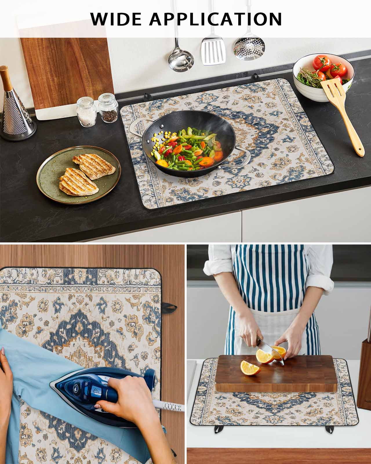 nqOlkjepod Large Induction Cooktop Protector Mat 24"x21", Blue Boho Stove Top Covers for Electric Stove, Southwestern Geometric Abstract Vintage Stove Burner Cover Mats, Glass Top Stove Cover