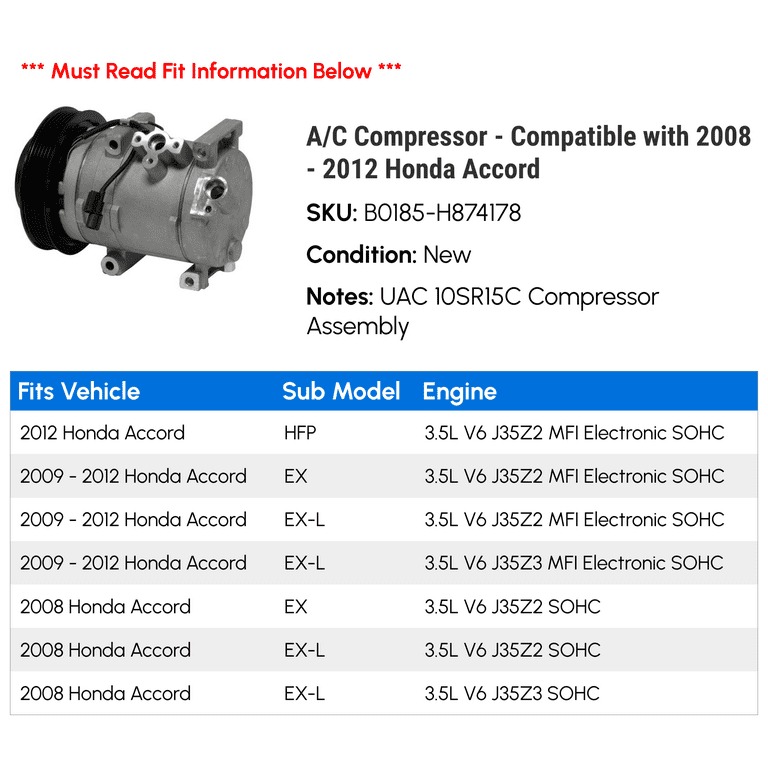 2009 honda 2024 accord ac compressor