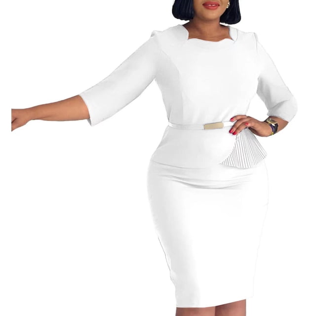 Womens 60s Classy Wear to Work Slim Business Office Bodycon Pencil Sheath Dress