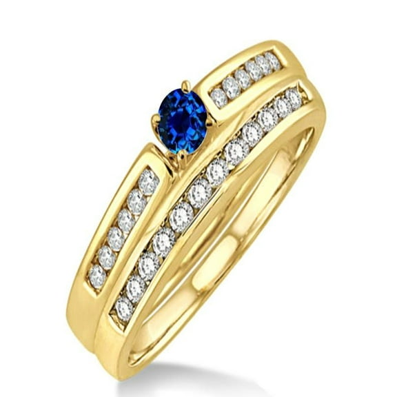 1.25 Carat Sapphire and Diamond Affordable Bridal Set on 10k Yellow Gold