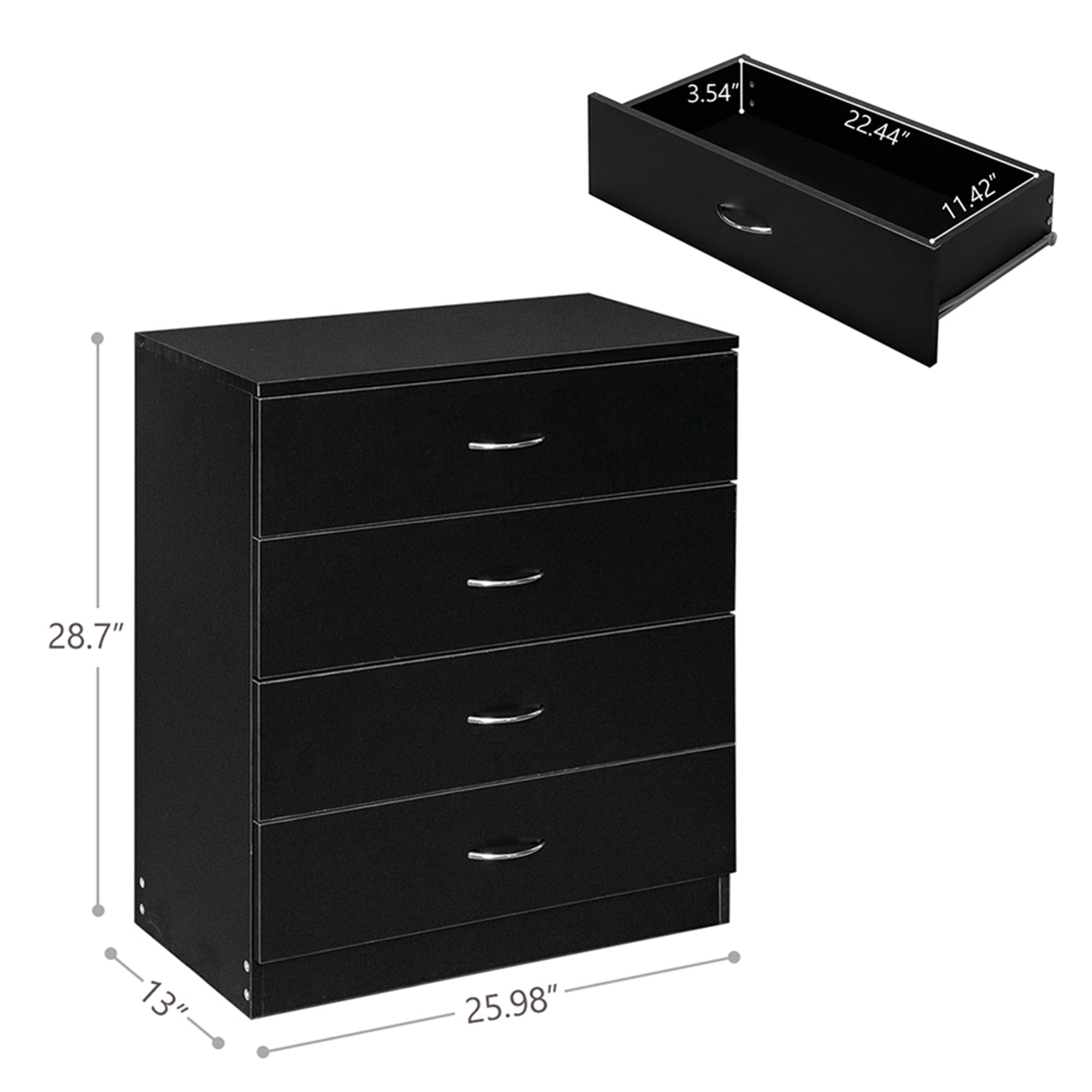 Kadyn Minimalist MDF 4 Drawer Dresser, Modern Chest with Generous Storage Space, Functional Organizer with Solid Wood Frame, Black Chest of Drawers for Bedroom, Living Room and Children's Room (Black)