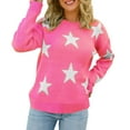 thumbnail image 2 of Pink Sweatshirt for Women Long Sleeve Sweater Casual Elegant Round Neck Star Pattern Plus Size Knit Sweater Top Women Fall Clothes, 2 of 6