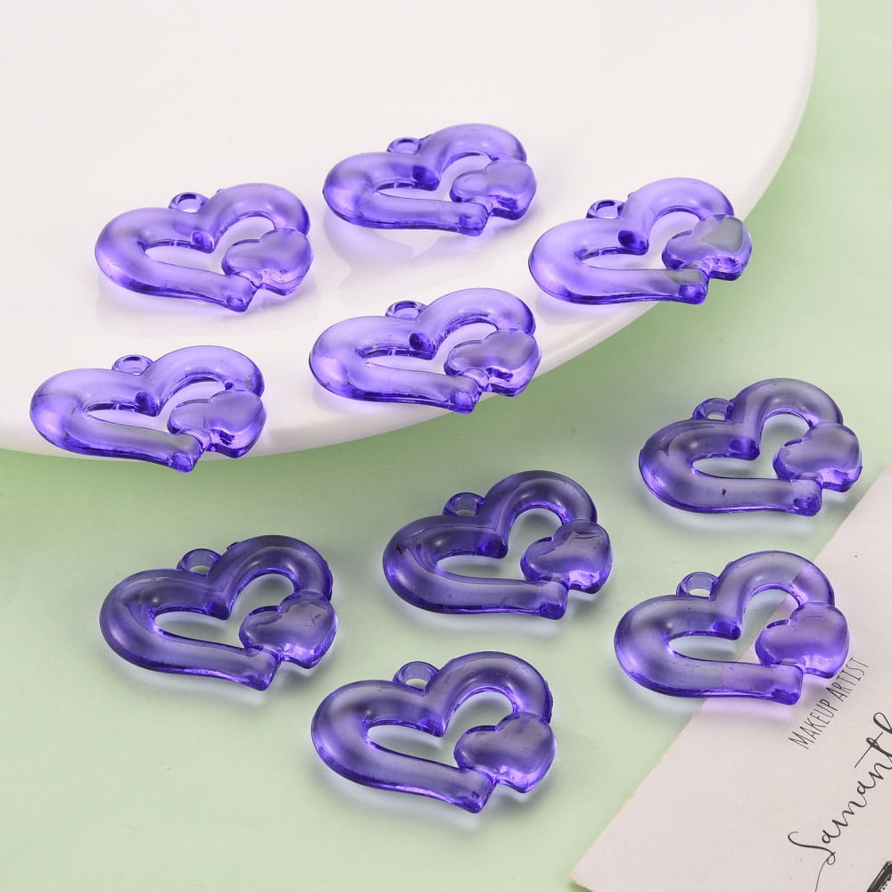 500gs Transparent Acrylic Beads Heart to Heart Medium Purple 27x34x6mm Hole: 3mm about 191pcs/500g