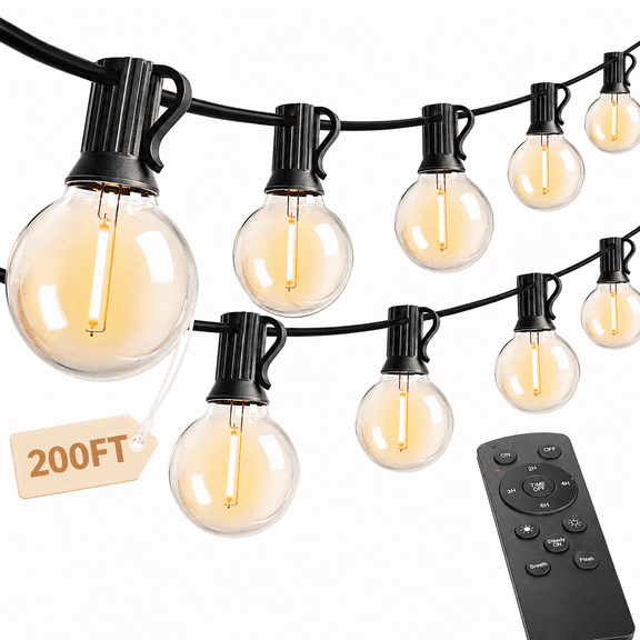 G40 Outdoor String Lights 200FT with Remote Control, Dimmable Waterproof Patio String Lights, Connectable Outdoor Globe Lights with Timer for Garden, Party & Bistro Lighting