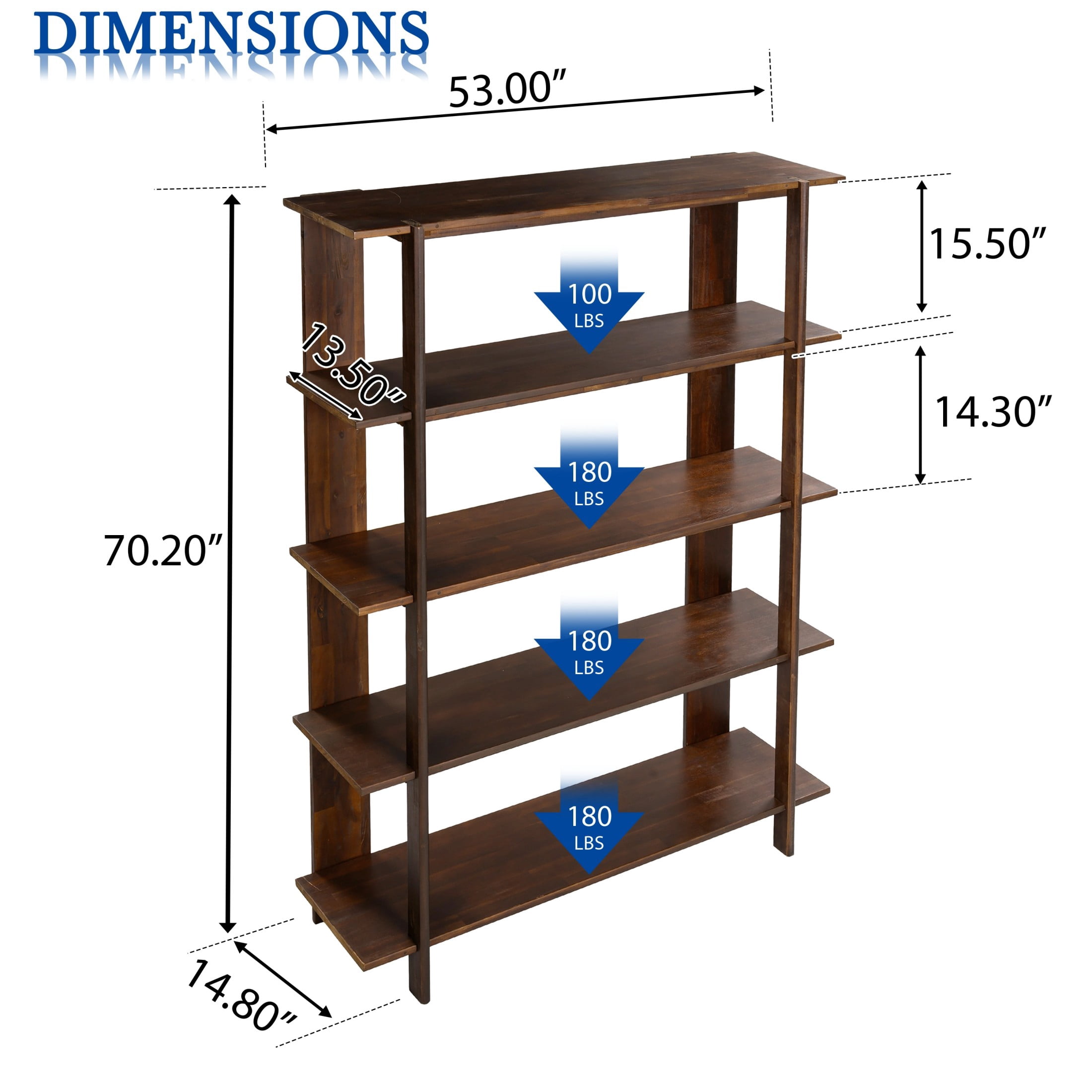 Christopher Knight Home Big 4-Tier Open Bookcase, 70.2" Solid Acacia Wood Large Display Bookshelf, Walnut Finish