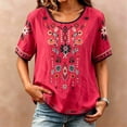 thumbnail image 4 of BODOAO Women's Embroidered Cotton Linen Peasant Top, Short Sleeve Boho Mexican Tunic Blouse, Loose Casual Summer T Shirt for Festival, Vacation, Beach, Daily Wear Red L, 4 of 4