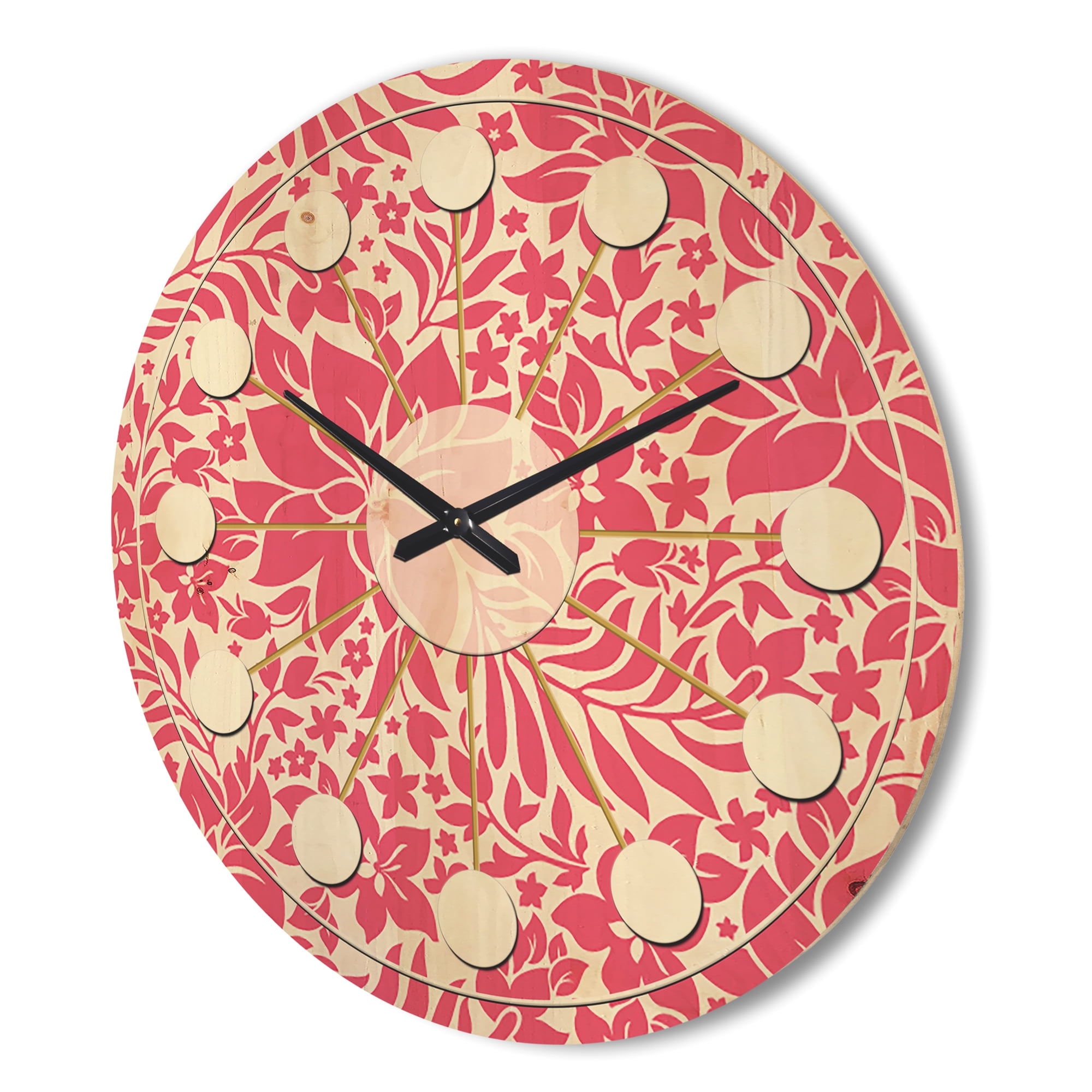 Designart 'Abstract Retro Flower Design II' Mid-Century Modern Wood Wall Clock