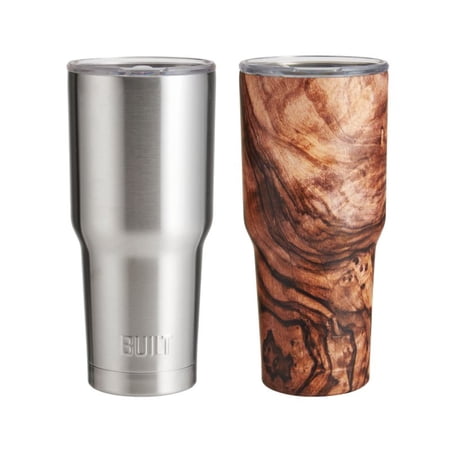 Built (Set of 2) 30-Ounce Double Wall Stainless Steel Tumblers  30-Ounces  Stainless Steel and Burlywood
