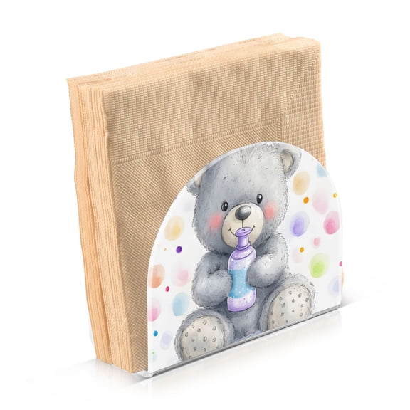 Dailycode Napkin Holder for Table Acrylic Kitchen Paper Tissue Dispenser, Gray Bear Hold Bottle
