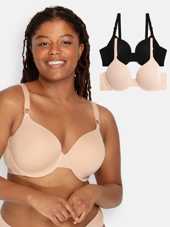 Women's Cotton T-Shirt Bra, 2-Pack, FT797PK, Sizes 34A-42DD