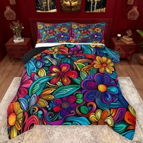 Manfei Boho Floral Bedding Comforter Set,Rustic Botanical Twin Comforter Sets,Rainbow Flower Bedding Set For Kids,Breathable Home Decor Reversible,2pcs