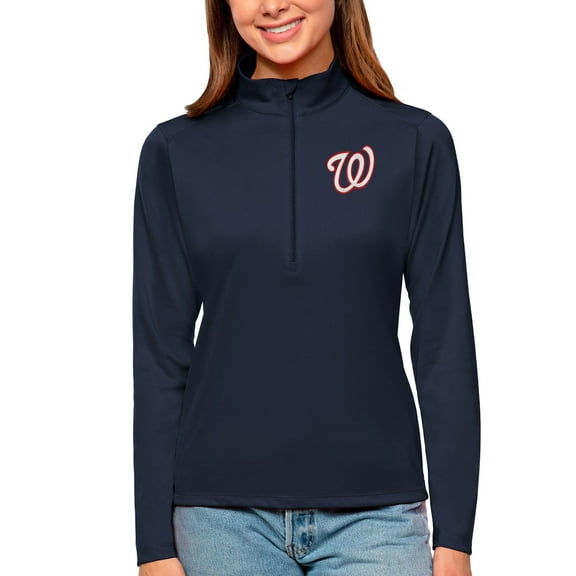 Women's Antigua Navy Washington Nationals Tribute Quarter-Zip Pullover Top