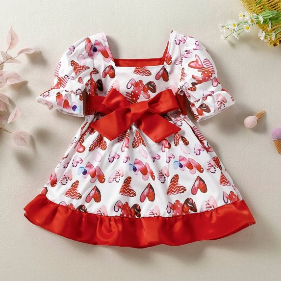 Vedolay Toddler Girls Dress Toddler Girls Cotton Casual Cartoon Print Short Sleeve Dresses,White 3-4 Years