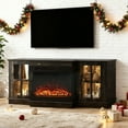thumbnail image 3 of Ktaxon Mid-Century Fireplace TV Stand, LED Entertainment Center with Electric Fireplace Heating for 55/60/65 inches TVs, Rustic Brown, 3 of 8