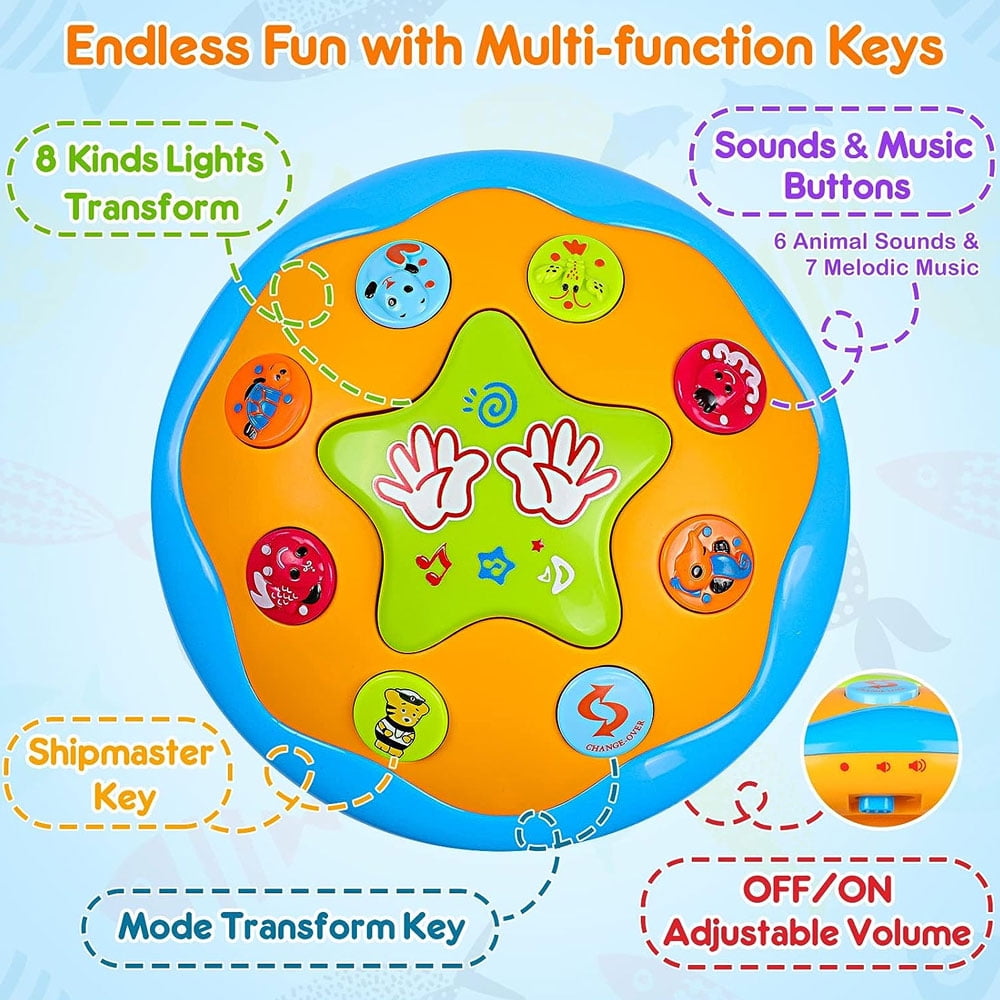 Ocean Rotating Baby Musical Toys 4 in 1,Infant Night Light Up Toys,Tummy Time Crawling Toy, Early Educational Gift, Development Learning Toy for Boy Girl Toddlers,Ideal for Birthday Christmas
