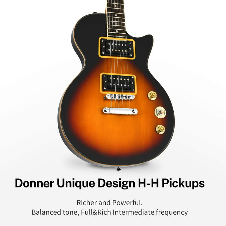 Donner 39 inch LP Electric Guitar Solid Body Beginner Kit Sunburst Full size, with Bag, Strap, Cable, for Beginner, DLP-124S