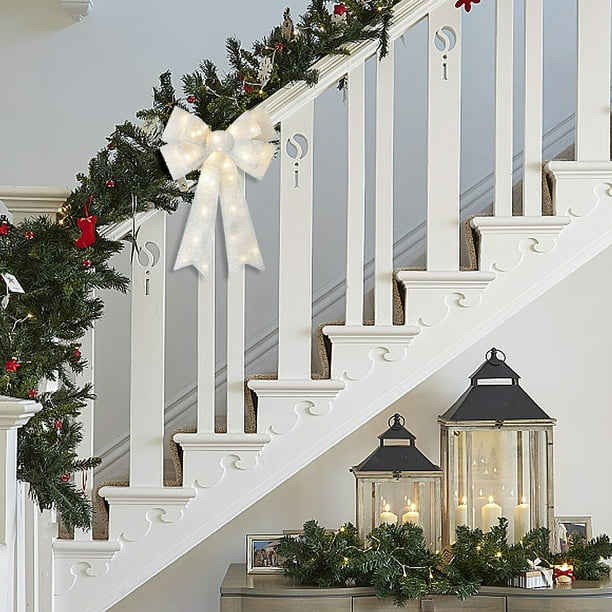 Lazos para árbol de Navidad, lazos para coronas, lazos LED para coronas, luces LED cálidas, decoraciones para interior y exterior, copas festivas para árboles, tamaño grande, diseño