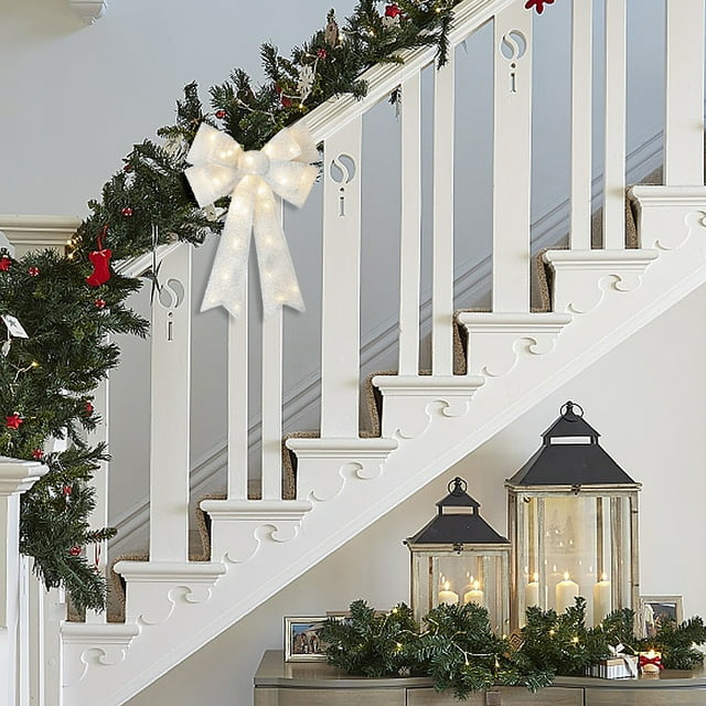 Lazos para árbol de Navidad, lazos para coronas, lazos LED para coronas, luces LED cálidas, decoraciones para interior y exterior, copas festivas para árboles, tamaño grande, diseño