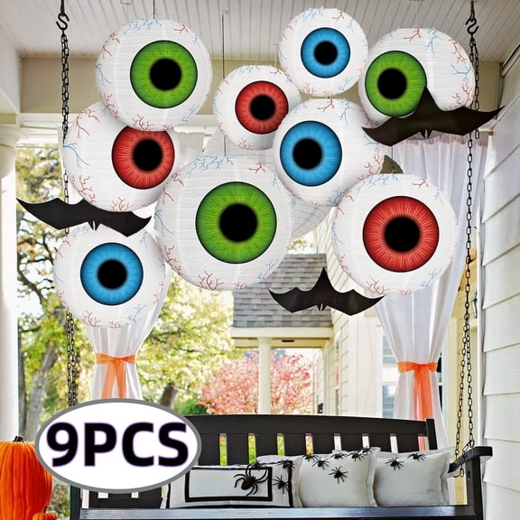 Halloween Hanging Decorations -9.8inch Halloween Hanging Spooky Eyeball Paper Lantern for Front Yard Patio Lawn Garden Party Decor 9Pcs