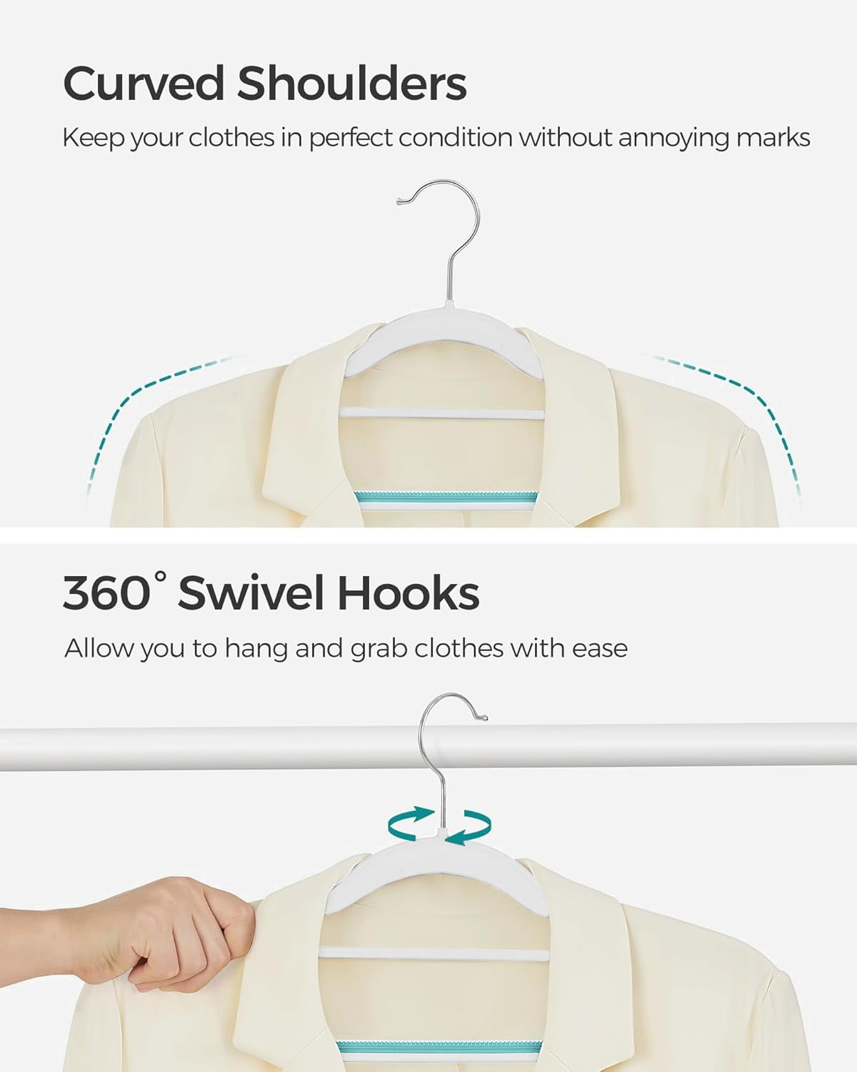 Cozymood 50 Pack Coat Hangers Heavy-Duty 360° Swivel Hook Plastic Hangers with Non-Slip Design Space-Saving Light ,White